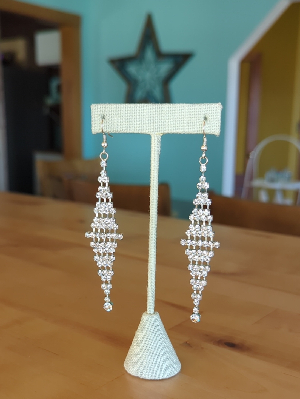 Rhinestone Prong Set Drop/Dangle Silver Plated Earrings